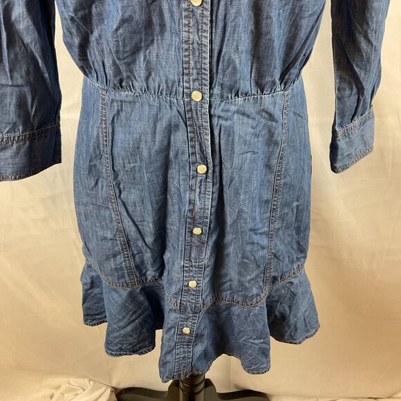 Veronica Beard Chambray Dress 10 Blue Snap Front Long Sleeve Pucker Pleats - Picture 5 of 13